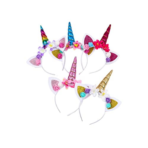 BESTYASH 5 Stück Teiliges Haarband mit Einhorn Blumen design Leichtes Haarschmuck Zubehör für Mädchen Buntes Stirnband für Party Cosplay und Festliche Aufführungen von BESTYASH