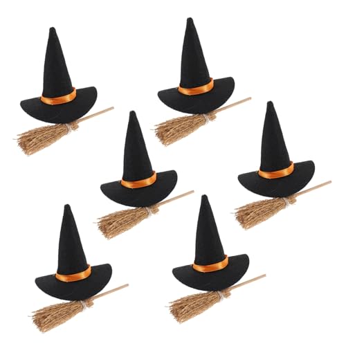 BESTYASH 6 Satz Mini Hexenhut und Besen Set für Halloween Teiliges DIY Bastelset aus Filz und Dekoration für Getränke und Kreative Projekte von BESTYASH