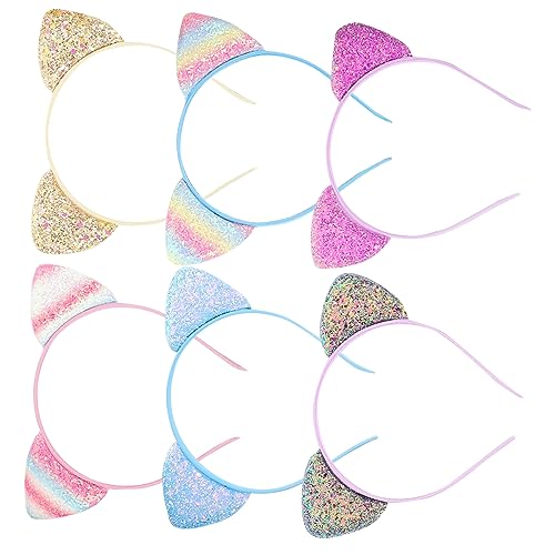 BESTYASH 6 Stck. Katzenohren Haarreif mit Glitzer und Pailletten für Mädchen Teiliges Bunten Farben für Kostümpartys Karneval und Cosplay Bequeme und Süße Kopfbedeckung von BESTYASH