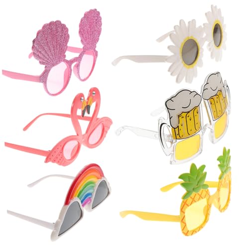 BESTYASH 6 Stück Lustige Partybrillen Hawaii Sonnenbrillen Kunststoff Tropische Fotorequisiten für Strand und Kostümpartys Verschiedene Designs Zufällige Auswahl von BESTYASH