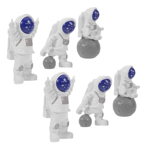 BESTYASH 6 Stück Mini Astronaut Resin Figuren Detailreiche Weltraum Desktop Deko Wiederverwendbare Kuchenornamente für Kindergeburtstag Kreative Weltraum Partydekoration Nachhaltige von BESTYASH