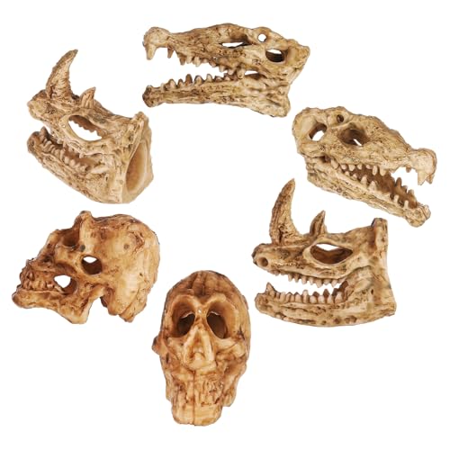 BESTYASH 6 Stück Plastik Tierschädel Teilig Realistische Miniatur Schädel Figurine Aquarium Ornament für Puppenhaus Mikro Landschaft Deko Langlebig Naturgetreu Kunststoff von BESTYASH