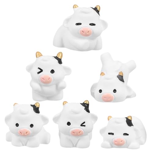 BESTYASH 6 Stück Teiliges Niedliche Mini Kühe aus Resin Realistische Miniatur Farmfiguren Kreative Mooslandschaft Deko Kompakte Micro Ornamente für Tisch und Garten von BESTYASH