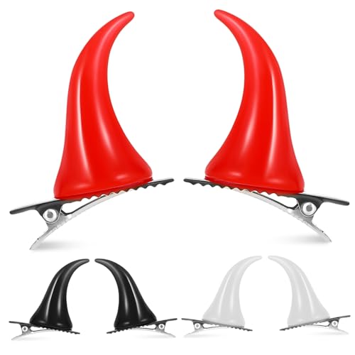 BESTYASH 6 Stück Teiliges Teufelshorn Haarclips Halloween Haarschmuck mit Leichtem Harz Alligatorclip Sicherer für Damen Cosplay Karneval Kostüm Zubehör Rot von BESTYASH