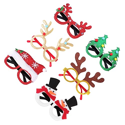 BESTYASH 6 Stück Teiliges Weihnachtsbrillen Set Baumwolle mit Lustigen Partybrillen Designs Grüne Weihnachtsbaum Weihnachtsmützen Schneemann Rote Geweih Goldene Rundrahmen und Braune von BESTYASH