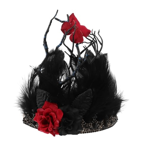 BESTYASH Barockblumenkopfschmuck Zweig Haarschmuck Für Mädchen Weibliches Haarband Halloween-haardekoration Mädchen Haarband Mädchenhaarband Zinklegierung Schwarz von BESTYASH