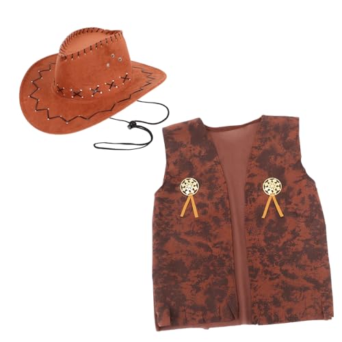 BESTYASH Cowboy Kostüm für Herren Teilig Western Cowboyhut und Oberteil Braun Xl Fasching Karneval Halloween Party Zubehör von BESTYASH