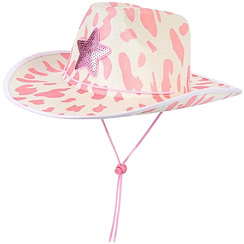 BESTYASH Cowgirl Hut mit Rosa Paillettenstern Kostüm Hut für Damen für Karneval Halloween Rollenspiele Auffällig für Erwachsene von BESTYASH