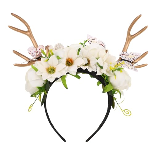 BESTYASH Extragroßes Rentier-haarband mit Blumen Schmetterling Leichtes Hirschgeweih-kostüm-accessoire für Mädchen Festliches Weihnachts Halloween-party-headpiece BESTYASH Extragroßes Rentier-haarband mit Blumen Schmetterling Leichtes Hirschgeweih-kostüm-accessoire für Mädchen Festliches Weihnachts Halloween-party-headpiece von BESTYASH