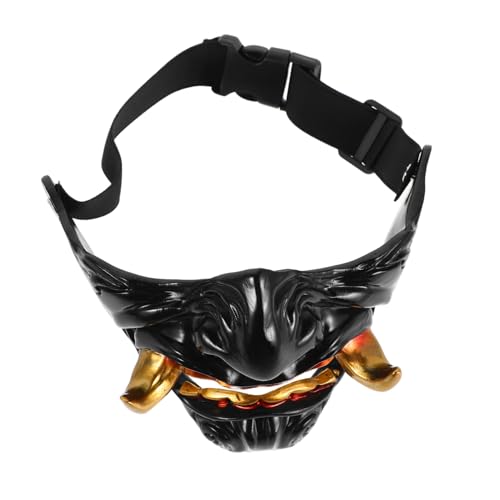 BESTYASH Halbgesichts Japanische Oni Hannya Maske Verstellbar Realistische Details Schwarze Samurai Dämonenmaske für Halloween Cosplay und Maskenball Auffälliges Japanisches Kostümzubehör von BESTYASH