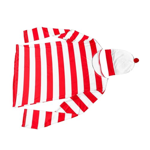 BESTYASH Halloween Langarmshirt und Mütze Rot Weiß Gestreift Cosplay Kostüm für Männer und Frauen Schnelles An Ausziehen Strapazierfähig Wiederverwendbar für Halloween Party und Auftritte von BESTYASH