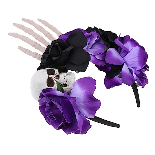 BESTYASH Halloween Schädel Haaraccessoire mit Kunstrosen für Kostümparty und Cosplay Dekorationszubehör von BESTYASH