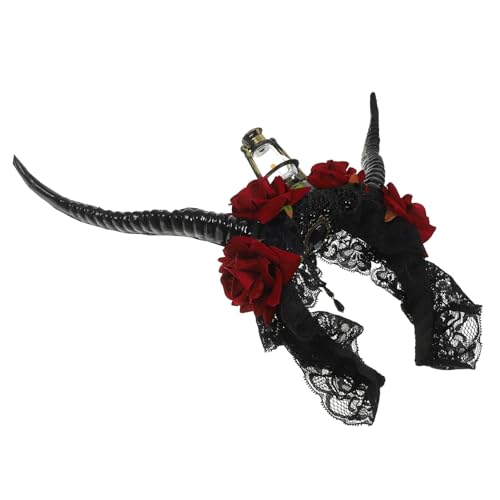 BESTYASH Halloween Stirnband mit Antilopenhörnern Gothischer Rosen Kopfschmuck Stilvolles Teufelshorn Haarreif für Damen Perfektes Cosplay Accessoire für Halloween Party und Gothic Kostüm von BESTYASH