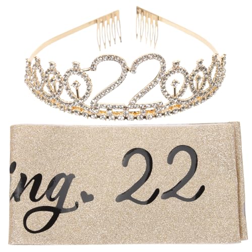 BESTYASH Jahre Geburtstagskrone mit Glitzer Tiara und Goldener Schärpe Elegantes Stirnband Haarschmuck für Frauen Festliche Kopfbedeckung für Party und Feier von BESTYASH