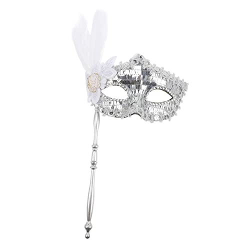 BESTYASH Maskenstütze halloween mitgebsel halloween oblaten schkafmaske partyspieße Halloween-Requisiten voller Karneval Kostümparty-Maske auf Stick Maskerademaske mit Stock Plastik Silver von BESTYASH