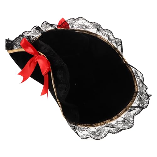 BESTYASH Piratenhut Damen Samt mit Roter Schleife Netzbesatz Leichtes Halloween Kostüm Zubehör Vielseitig für Karneval Cosplay und Theater von BESTYASH