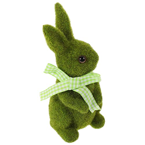 BESTYASH Realistisches Kaninchen Dekofigur aus Resin mit Beflockung und Schleife Lebensechter Kleiner Stehender Hase für Innen und Gartendekoration für Ostern Wohnzimmer Büro und von BESTYASH