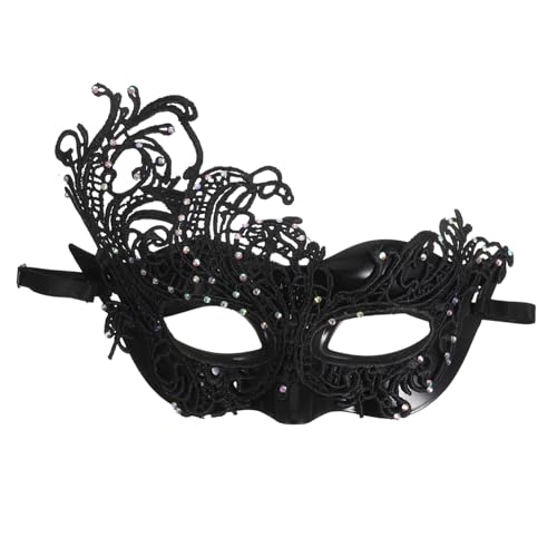BESTYASH Schwarze Spitzen-Halbgesichts-Maske mit Elastischem Band für Damen Edle Masquerade Party Cosplay Maske für Halloween Karneval Ball und Tanzveranstaltungen von BESTYASH