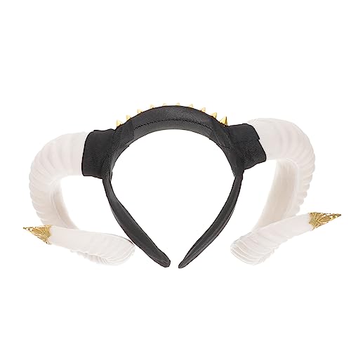 BESTYASH Stirnband Hörner Gothic Ziegenhörner Haarreifen Halloween Kopfschmuck Cosplay Party Kopfbedeckung Harz Weiß für Kostüm und Fotografie von BESTYASH