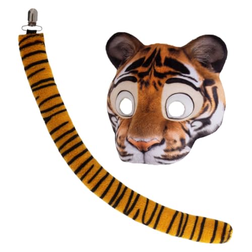 BESTYASH Tiger Kostüm Set Teilig mit Realistischer Tiermaske und Elastischem Band für Sicheren Sitz Atmungsaktives EVA Material Bequemes Halloween Cosplay Zubehör für Karneval und Partys von BESTYASH
