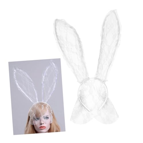BESTYASH Weißer Spitzen haarreif mit Hasenohren Leichtes Party accessoire für Damen und Mädchen Rutschfester Kopfschmuck mit Schleier für Tanz Kostümpartys Dekoratives Hasenohren stirnband von BESTYASH