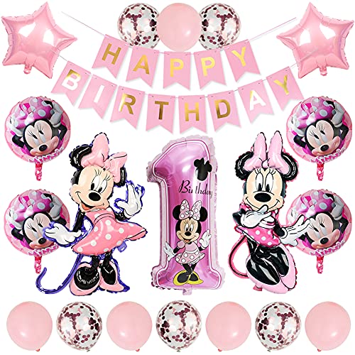 Minnie Birthday Party Supplies Dekorationen, Minnie Luftballons, Geburtstag Dekorationen für Mädchen Minnie Themed Geburtstag Dekorationen Minnie Party Supplies für 1. 2. 3. Geburtstag von BESTZY