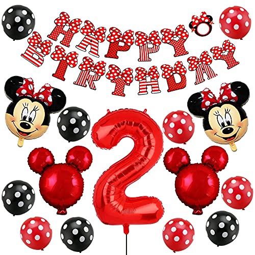 BESTZY Minnie Geburtstagsparty-Zubehör Luftballons Geburtstag, Minnie Party Dekorationen Set Minnie Birthday Party Supplies Dekorationen Banner, 2st Birthday Luftballons für Mickey Themenparty von BESTZY