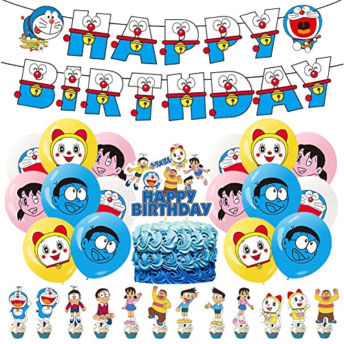 Doraemon Geburtstag Dekoration, Doraemon Luftballons Party Supplies Dekorationsset zum Geburtstag Banner Luftballons Kuchen Topper für Kinder Party Baby Shower Geburtstagsdekorationen von BESTZY
