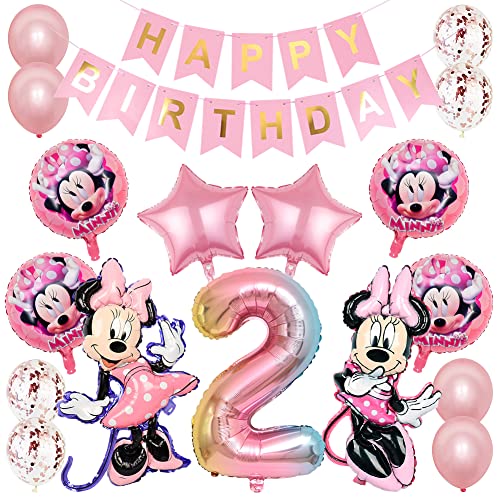 Minnie Geburtstag Party Dekoration, Minnie Luftballons 2. Geburtstag Party Minnie Thema Party Dekorationen enthalten Happy Birthday Banner, Folienballons für Party Dekorationen von BESTZY