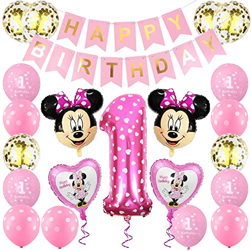 Minnie Luftballons, BESTZY Geburtstagsdeko 1 Jahr Mädchen Minnie Birthday Party Supplies Dekorationen Minnie Themed 1st Birthday Party Supplies für Minnie Themenparty von BESTZY