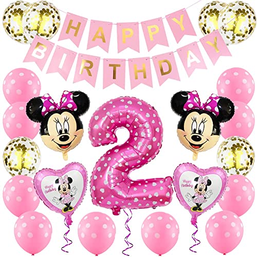 Minnie Luftballons, BESTZY Minnie Birthday Party Supplies Dekorationen Geburtstagsdeko 2 Jahr Mädchen Minnie Themed 2st Birthday Party Supplies für Minnie Themenparty von BESTZY
