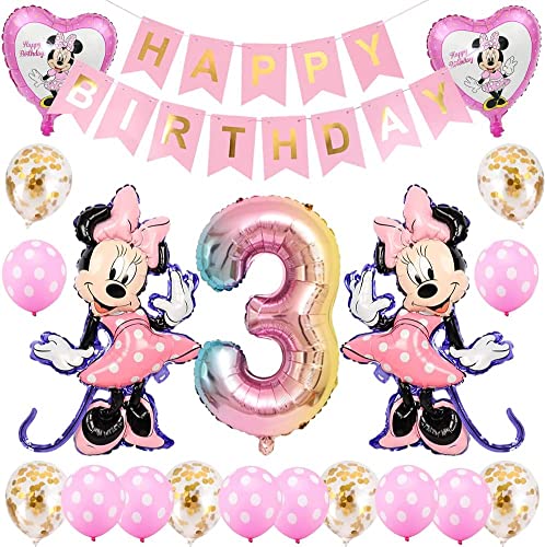Minnie Luftballons, Minnie Birthday Party Supplies Dekorationen 3. Geburtstag Dekorationen für Mädchen Minnie Themed Geburtstag Dekorationen Minnie Party Supplies mit Minnie Ballons von BESTZY
