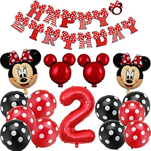 Minnie Themed Geburtstag Dekorationen, BESTZY Mickey Luftballons mit Happy Birthday Banner Folienballons Mickey 2st Birthday Luftballons für Mickey Themenparty von BESTZY