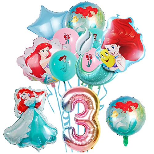 Principessa Ariel Thema Geburtstag Dekoration Luftballons Thema Party Dekorationen Principessa Ariel 11pcs Heliumballon Partyzubehör Geburtstagsfeier Dekorationen von BESTZY