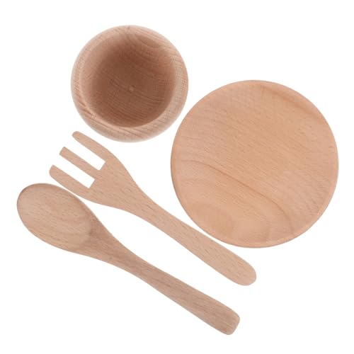 1 Satz Küchengeschirrset aus Holz Kindergabel für das Spielenspiel Sie einen Lebensmittelspatel Bildungsspielzeug für Montessori Holzspielzeug Khaki von BESTonZON