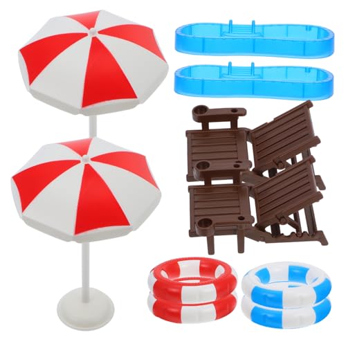 2Sätze Schwimmpool Teiliges Mini Modell mit Schwimmring und Strandmöbel für Puppenhaus Dekoration Perfektes für Miniaturliebhaber von BESTonZON