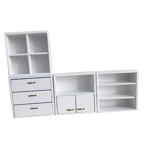 BESTonZON 1 Satz 4 Stück Mini-möbel Kindergeschenk Puppenhaus Mini Schrank 1/12 Hausmodell Mini-tischdekoration 1:12 Haushaltsverzierung Mini -heimmöbel Kinderspielzeug Weiß Hölzern von BESTonZON