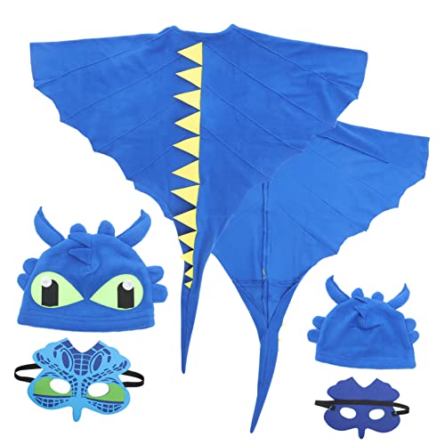 BESTonZON 1 Satz Dinosaurier-umhang Entzückendes Mädchenkostüm Party-Halloween-kostüm Aufblasbares Kostüm Kapuzenumhang Dinosauriermaske Drachen Verkleiden Outdoor- Stoff Blue von BESTonZON