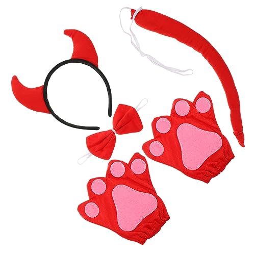 BESTonZON 1 Satz Halloween-dämonenkuh Halloween- Halloween-Horn-Stirnband Flapper-kostüm Stirnbänder Fuchs Pelzige Maske Und Halloween Verkleiden Halloween-Fliege Rot Baumwolle von BESTonZON