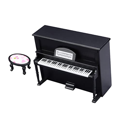 BESTonZON 1 Satz Klavier Ornamente Mini-hausverzierung Miniaturmöbel Mini-hausdekoration Mini Möbel Mini-hausklavier Vintage-Klavier Mini-klavierstuhl-Modell Mini-Piano-verzierung Holz Black von BESTonZON