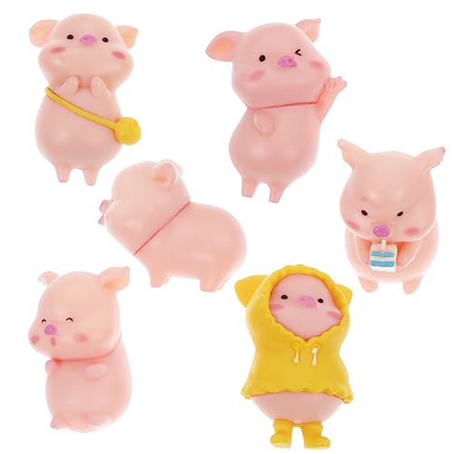 BESTonZON 1 Satz Kleine Tierornamente Schweinchentiere Miniaturen Weihnachtsschmuck Weihnachtsdekorationen Niedliche Tierstatuen Tierfigur Tierfiguren Rosa Kunststoff 6 Stück von BESTonZON
