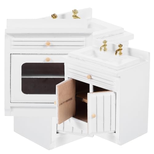 BESTonZON Miniatur Puppenhaus Küche Spüle Herd Set 2 in 1 Mini Küche Realistische Waschbecken Schrank Kochherd Prop von BESTonZON