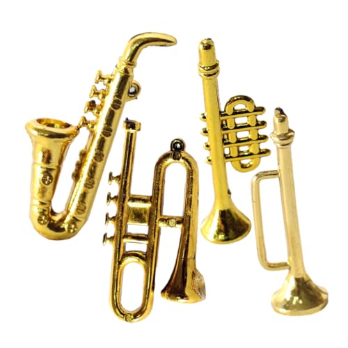 BESTonZON 1 Satz Mini-Saxophon Mini-trompete Puppenhaus Miniatur Winzig Dekorationen Zarte Mini-hausdekoration Instrumentenmodell Golden Plastik 4 Stück von BESTonZON