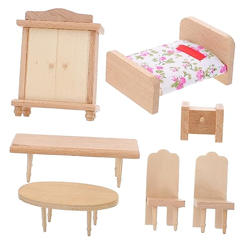 BESTonZON Puppenhaus-möbelsets – Puppenhaus-bausatz Aus Holz Mit Bett Kleiderschrank Tisch Stühlen Für Puppenhäuser BESTonZON Puppenhaus-möbelsets – Puppenhaus-bausatz Aus Holz Mit Bett Kleiderschrank Tisch Stühlen Für Puppenhäuser von BESTonZON