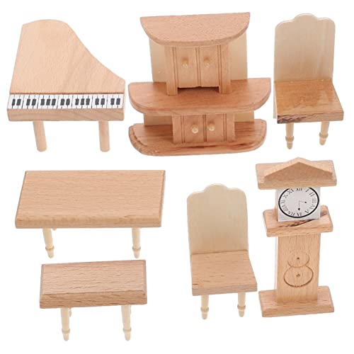 BESTonZON 1 Satz Mini-Tisch Und Stühle Zubehör Für Puppenhäuser Puppenmöbel Puppenhausmöbel Mini-Instrumente Mini Möbel Plan Puppenhaus Miniaturuhr Puppenhaus Bücherregal Holz von BESTonZON