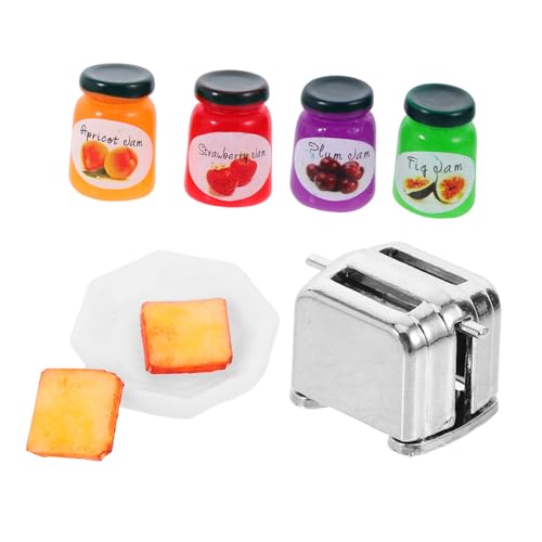 BESTonZON 1 Satz Miniatur Brotmaschine Modell mit Marmelade und Brot Puppenhaus Zubehör für Kreative DIY Küchenlandschaften für Rollenspiele und Realistische Dekoration von BESTonZON