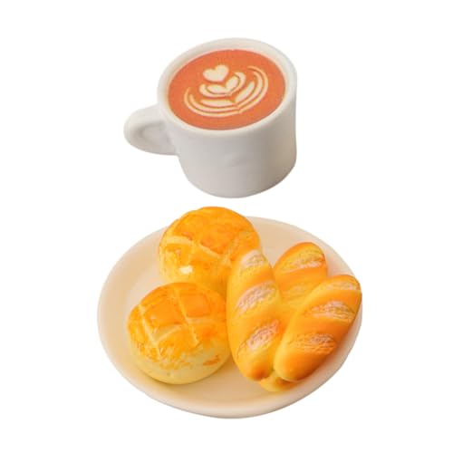 BESTonZON Puppenhaus-Miniatur-lebensmittelzubehör Realistische Brot- Und Kaffeetasse Harzminiaturen Für Die Küchenszene Und Rollenspiele von BESTonZON