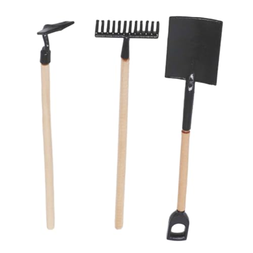 BESTonZON 1 Satz Modell Eines Mini-landwirtschaftsgeräts Mini-gartengeräte Puppenhaus-gartengeräte Gartenspatenhacke Mini-zubehör Puppenhaus Gartenzubehör Winziges Hauszubehör Holz Black von BESTonZON