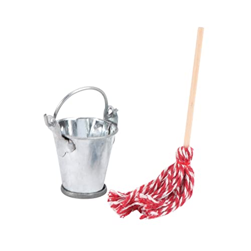 BESTonZON 1 Satz Puppenhaus Miniatur-puppenhaus-Dekoration Puppenhaus Mini -mop -Eimer Mopp-Modell Kleine Hausversorgung Mini-Eimer Und Mopp DIY Zubehör Kleines Hausmodell Eisen von BESTonZON