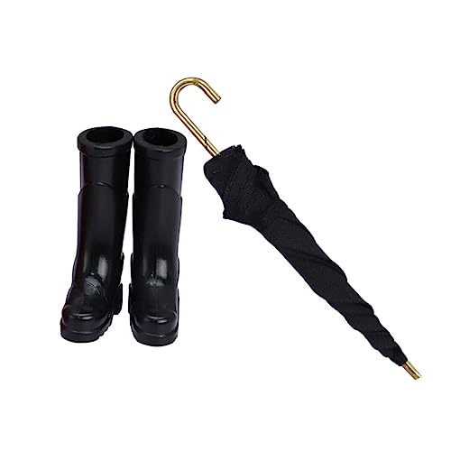 BESTonZON 1 Satz Puppenhaus Spielzeug Schwarze Babypuppe Miniaturmodell Puppenhaus Zubehör Mini Schwarze Zierleiste Miniaturpuppen 1/12 Miniaturzubehör Stoff Regenschirm Ob11 Dekorationen von BESTonZON